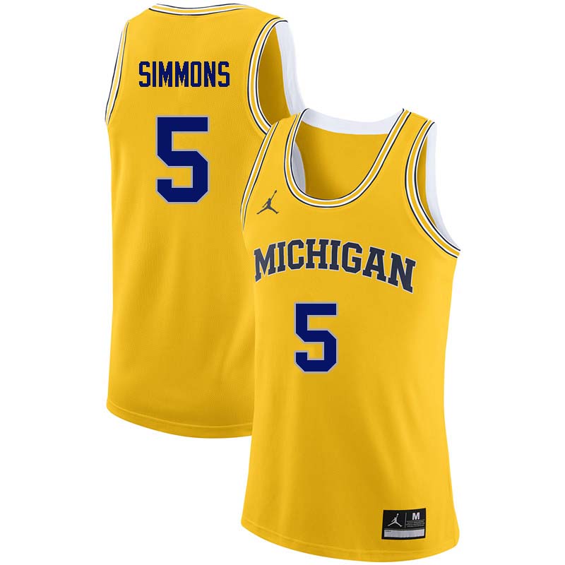 Men #5 Jaaron Simmons Michigan Wolverines College Basketball Jerseys Sale-Yellow